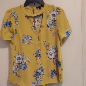 Mine Yellow and Blue Floral Blouse